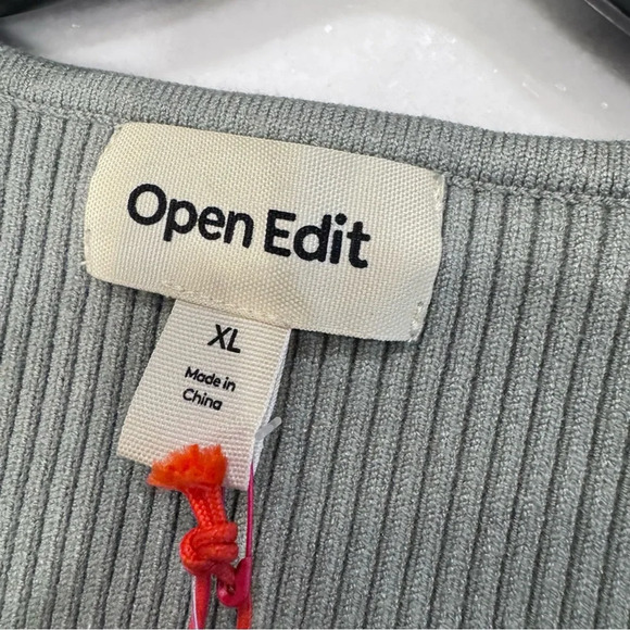 NWT Open Edit Women’s Square Neck Ribbed Sweater Green Sz XL - Picture 3 of 9